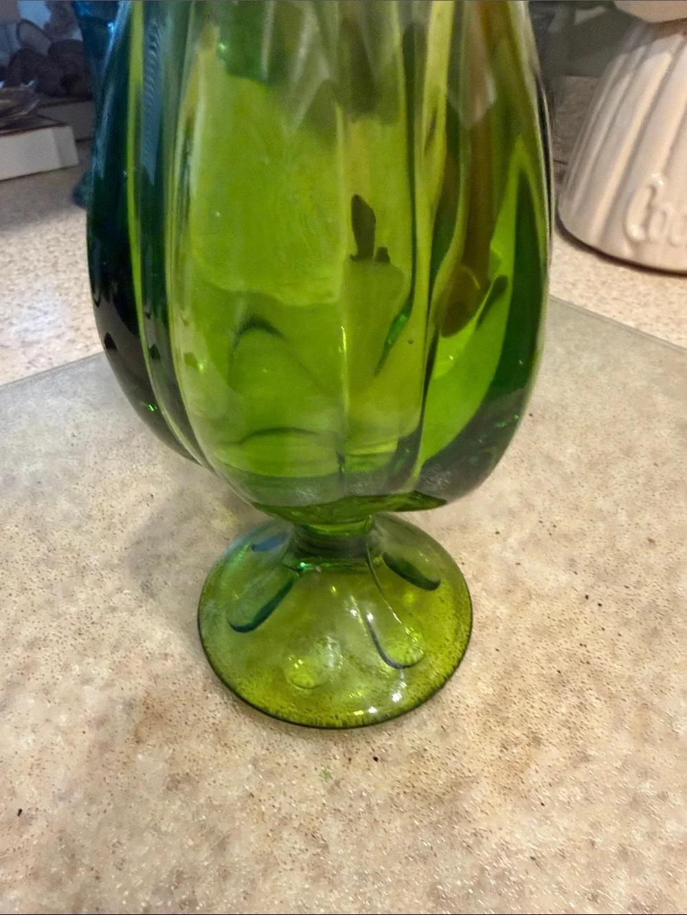 Tall Green Art Glass Bud Vase